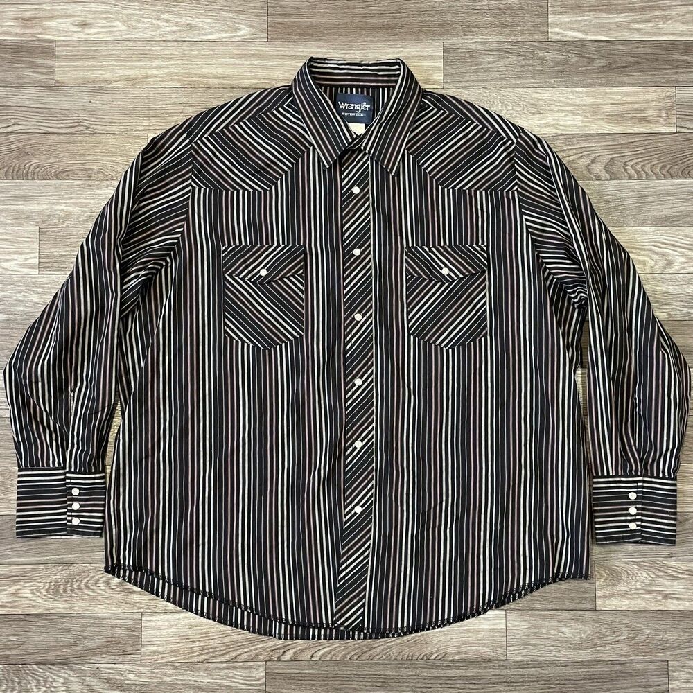 Vintage Wrangler Pearl Snap Shirt Men’s XL Cowboy Rodeo Long Sleeve Pockets